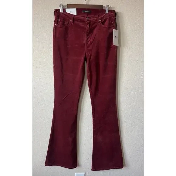 7 For All Mankind HW Ali Velvet Garnet Red High Waist Flare Pants 29 / Retro 70s - Picture 9 of 10